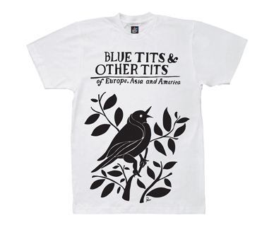 Tshirt ROCKWELL/PARRA - Blue Tits BW (blanc) + 1 sac toile offert