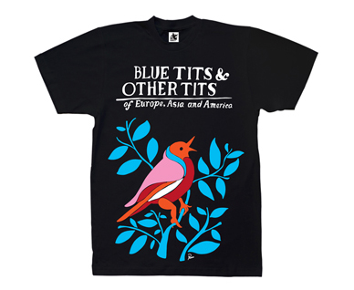Tshirt ROCKWELL/PARRA - Blue Tits (black) + 1 sac toile offert